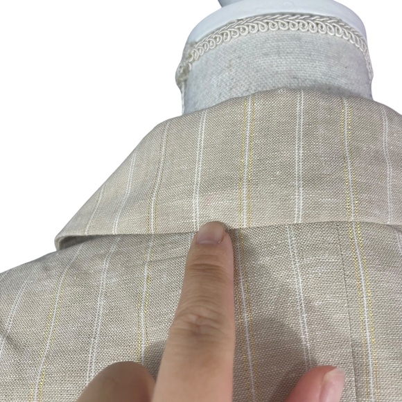 Joie Linen Blend Pinstripe Blazer M Beige Metallic Gold Double Breasted Pockets - Picture 9 of 11